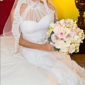 Pronovias wedding dress and Rosa Clara tulle neck